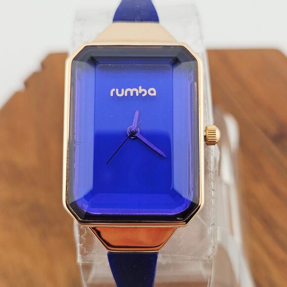 Rumba Watch Gold Tone With Cobalt Blue Thin Silicone Band Bold Futuristic Casual - Picture 2 of 6